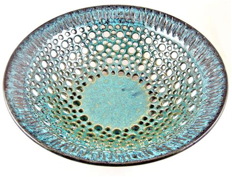 Large Pottery Fruit Bowl Handmade Ceramic Teal Blue Fruit Etsy