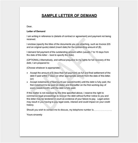 Demand Of Payment Letter Template