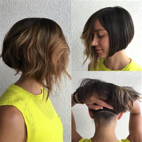 There will be no strong tendencies. Versatile Brunette Asymmetrical Undercut Bob with Shaved ...