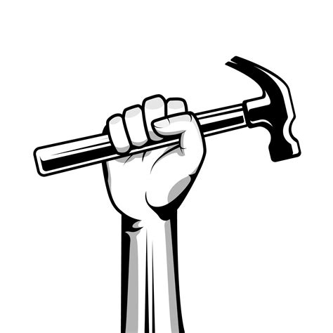 Hand Holding Hammer Illustration Clip Art For Carpenter Logo Isolated