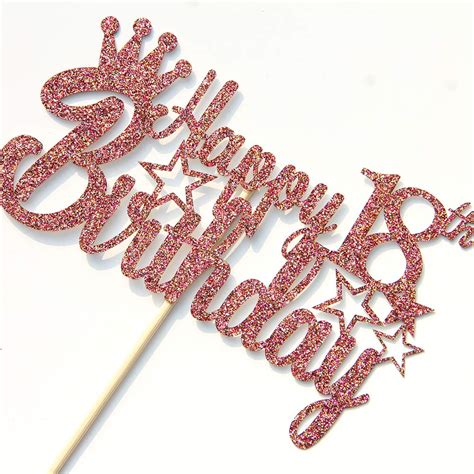 Rose Gold Glitter Happy 18th Birthday Cake Topper For Cheers To 18