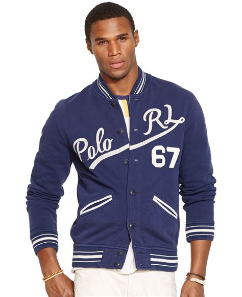 Polo Ralph Lauren Fleece Baseball Jacket In Navy Blue For Men Lyst