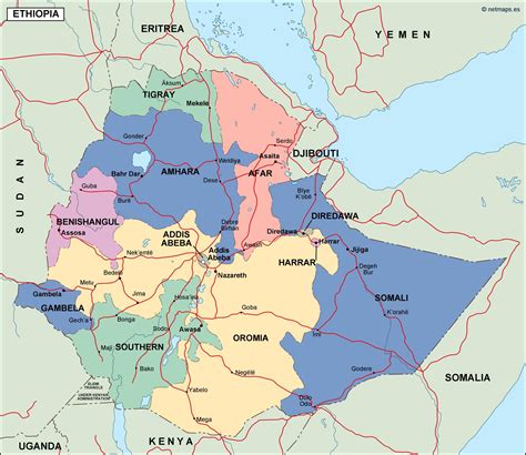 Ethiopia Political Map Political Map Ethiopia Stock Vector Royalty