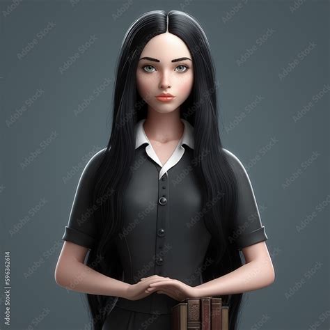 Gothic Style Girl Cartoon Character 3d Beautiful Black Hair Looks