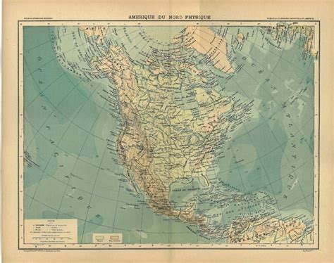 Vintage Map North America Physical 1899 Canada United States