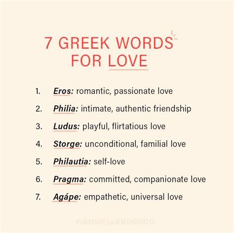 7 Greek Words For Love Greek Words For Love Uncommon Words Types Of