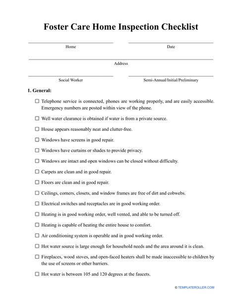 Foster Care Home Inspection Checklist Template Download Printable Pdf