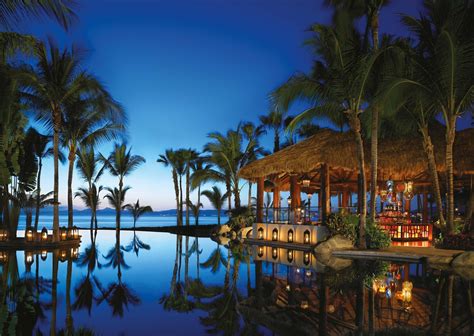 Evening Swimming Pool Palm Trees Resort Sea Beach