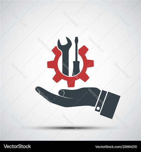 Logo Hand Holding Gear With Industrial Tools Vector Image