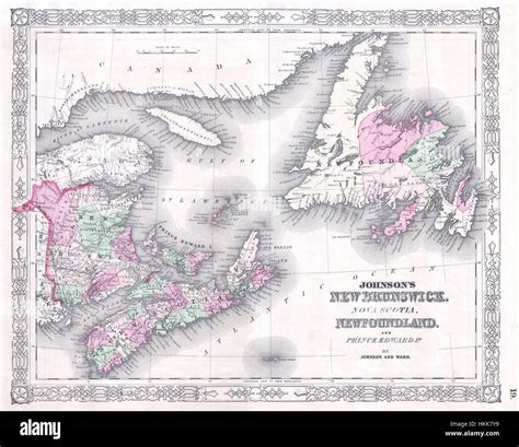 1864 Johnsons Map Of New Brunswick Nova Scotia And Newfoundland