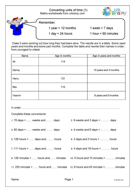 Convert Units Of Time Worksheet