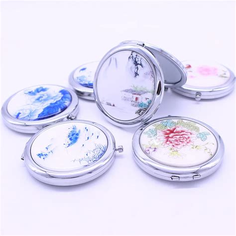 3pcs Folding Portable Round Makeup Mirror Women Compact Beauty Flower Cosmetic Mirrors Double