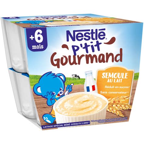 NESTLE P tit gourmand Petit pot dessert lacté semoule au lait dès mois x g pas cher Auchan fr