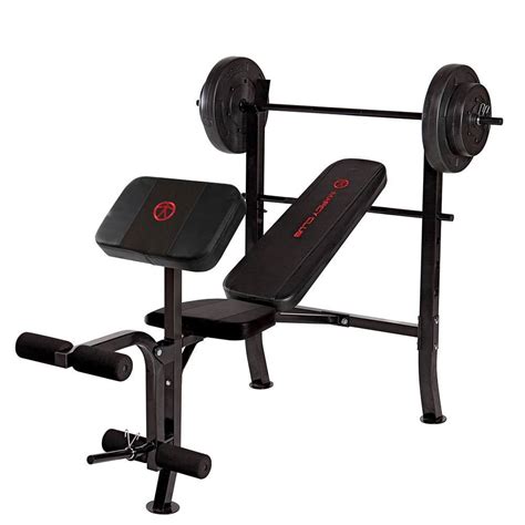 Marcy Pro Mkb 2081 Home Gym Standard Weight Bench W 80 Pound Weight Set Black