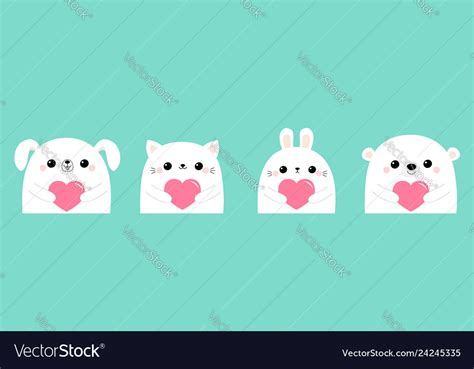 Happy Valentines Day White Dog Puppy Rabbit Hare Vector Image