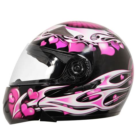 Hawk GLD Pink Purple Hearts Modular Helmet DOT Approved Modular Motorcycle Helmets