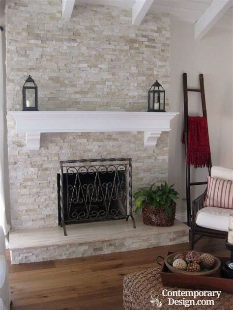 White And Grey Brick Fireplaces Contemporary Design