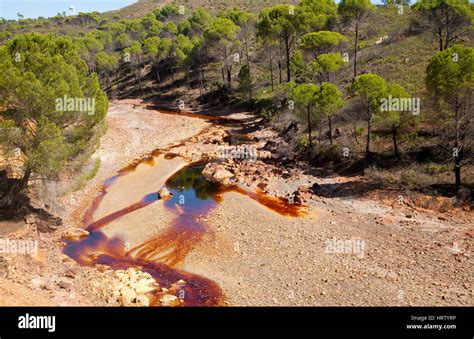 Red Iron Rich Water Rio Tinto River Valley Minas De Riotinto Huelva