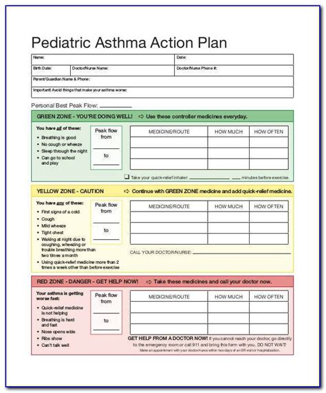 Free Printable Asthma Action Plan