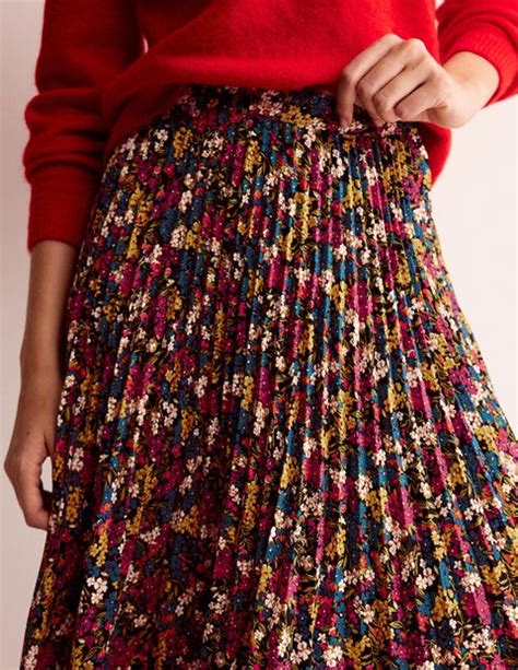 Pleated Midi Skirt Multi Botanic Dawn Boden Uk