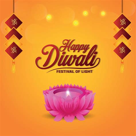Happy Diwali Indian Festival Of Light Greeting Card With Creative Lotus