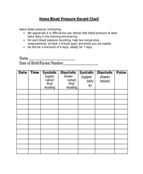 Blank Blood Pressure Chart Sapjeortho