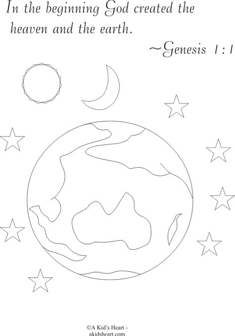 God created the heavens and the earth. In the beginning coloring sheet / verse | Toddler and Kid ...