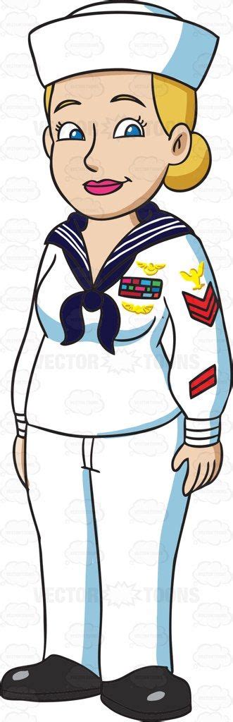 A Female Sailor In A Traditional White Sailor Suit Sailor Cartoon Female Sailor Female Navy