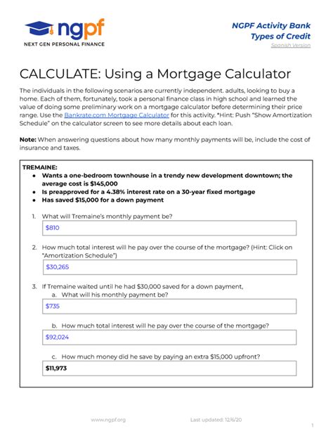 Ngpf Calculate Using A Mortgage Calculator Answer Key Dollar Keg