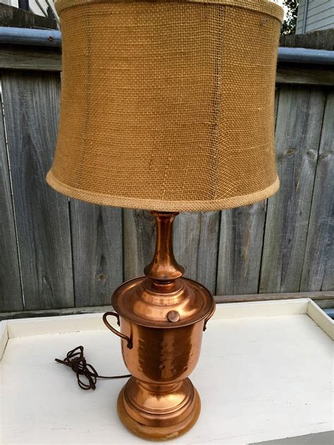 Copper Table Lamp Tall Vintage Copper Table Lamp With Shade And Etsy