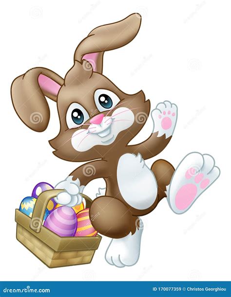 Easter Bunny Rabbit Eggs Basket Cartoon Stock Vector Illustration Of