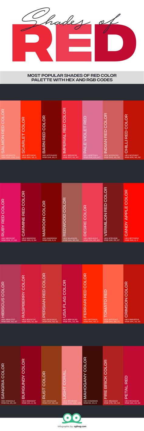134 Shades Of Red Color With Names Hex Rgb Cmyk Codes Color Meanings Images