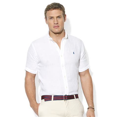 Ralph Lauren Classic Fit Short Sleeve Solid Linen Sport Shirt In White