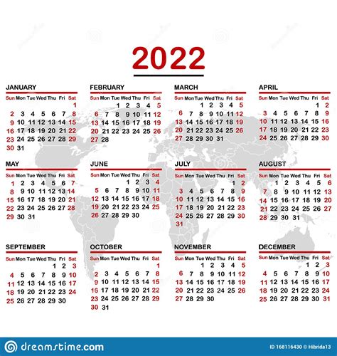 2022 Calendar With World Map Stock Vector Illustration Of Ocean