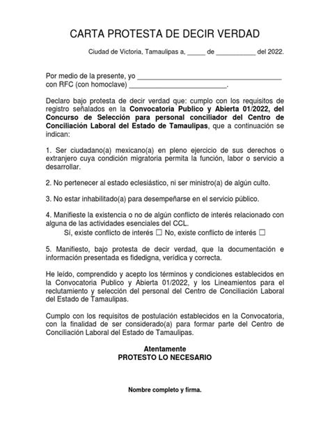 01 Formato Carta Protesta De Decir Verdad Pdf