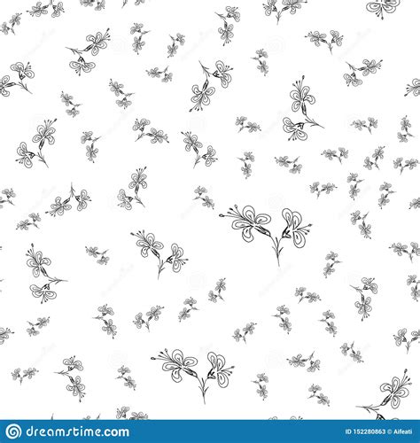 Hand Drawn Seamless Outline Simple Flowers For Wallpaper Design Vector