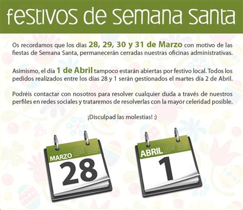 Aviso De Los Festivos De Semana Santa Semana Santa Festivo Día 1