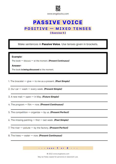 Passive Voice Mixed Tenses Positive Sentences Exercise