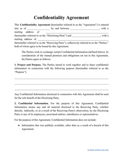 Free Printable Confidentiality Agreement Form Printable Templates