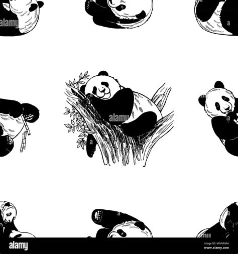 Seamless Pattern Of Hand Drawn Sketch Style Giant Pandas Isolated On