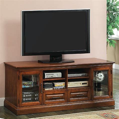 Alamanor Transitional Antique Oak Glass Solid Wood 72 Inch Tv Console