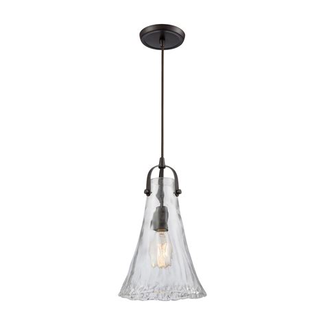 Elk Lighting 10555 1 1 Light Mini Pendant In Oiled Bronze With Clear Hand Formed Glass