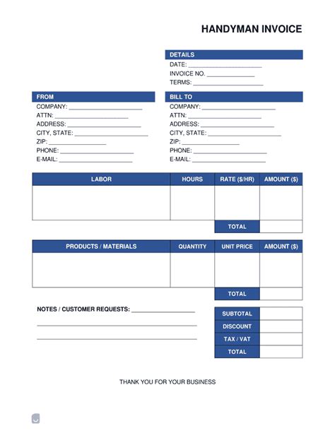 Handyman Invoice Template Fill And Sign Printable Template Online