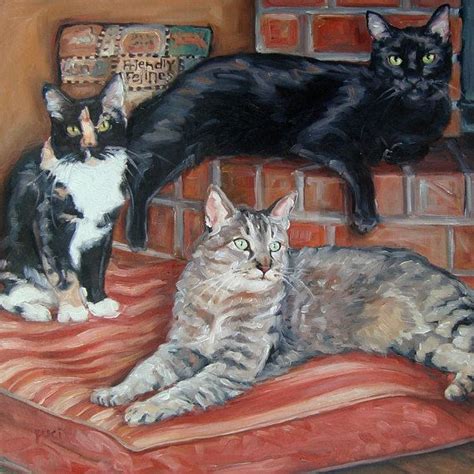 Kitty Lounge Custom Pet Portrait Oil Painting By Puci 14x14 3 Pets