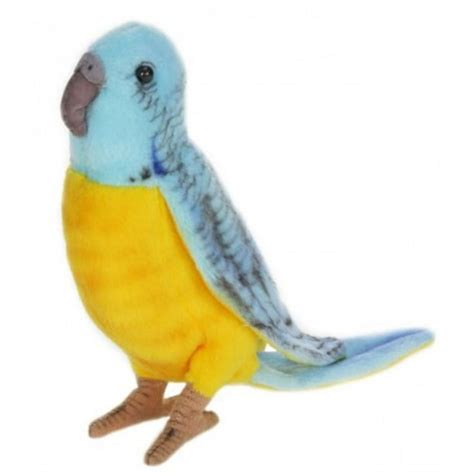 Set Of 4 Life Like Handcrafted Extra Plush Blue And Yellow Parakeet