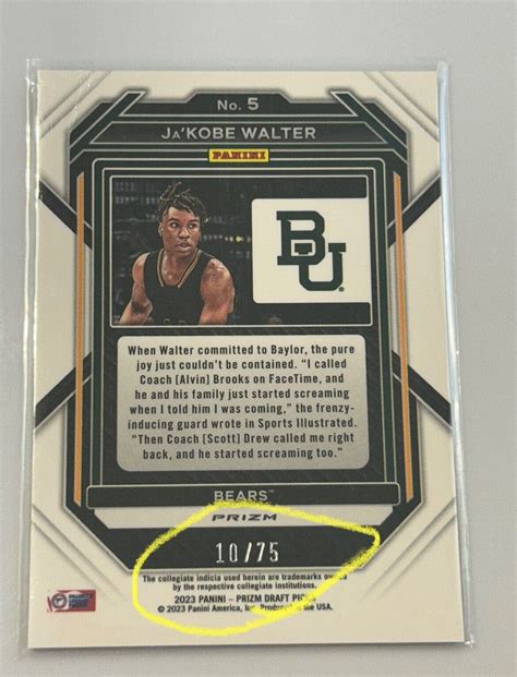 Jakobe Walter 5 Panini 1075 Prizm Draft Pick Purple Baylor 2023 Ebay