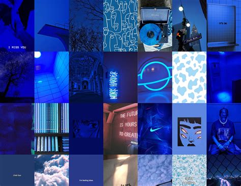 100pc Blue Wall Collage Kit Aesthetic Wall Collage Blue Etsy