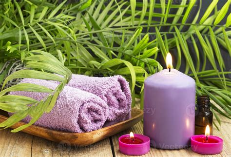 Spascented Candles Essential Oil And Towels 876530 Stock Photo At
