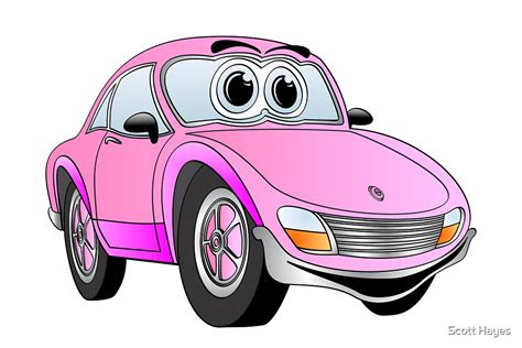 Pink Sports Car Cartoon By Graphxpro Redbubble