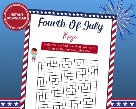 Fourth Of July Maze Printable Game For Kids And Adults Etsy Uk